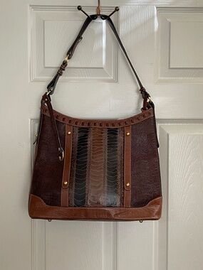 Brahmin Black Leather Shoulder Bag Croc Embossed